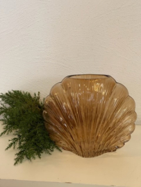 🌾 Glazen Vaas Schelp – Bruin, Oranje  (20 x 10 x 17 cm)