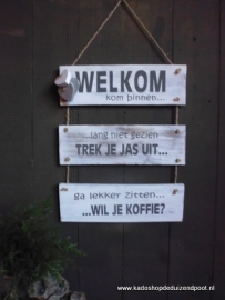 3 Delig tekstbord  met tekst 'Welkom'