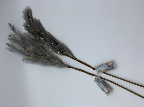 Pampasgras Kunsttak LED op batterij Grijs cm 2 stuks
