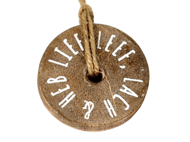 Ronde houten hanger – Leef, lach, heb lief