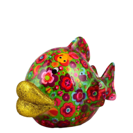 Pomme Pidou  - Spaarpot - Medium - Fish Kelly Groen met Bloemen