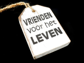 Houten Huisje hanger met tekst "vrienden voor het leven " Antique white