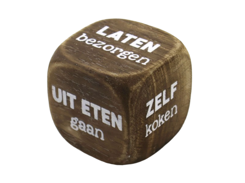 Dobbelsteen hout met tekst: Eten  8x8 cm natura - wit
