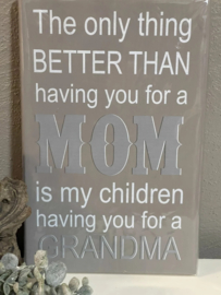 Tekstbord Steigerhout Grijs – The Only Thing Better Than Mom – 30 x 20 cm