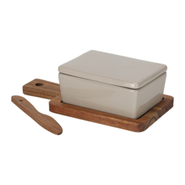 Botervloot met acaciahout plank en mesje - 20 x 10,5 x 7,5 cm JENS Living