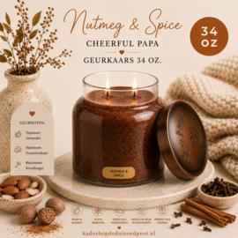 Nutmeg & Spice geurkaars Cheerful Candle Papa Collectie 155 branduren