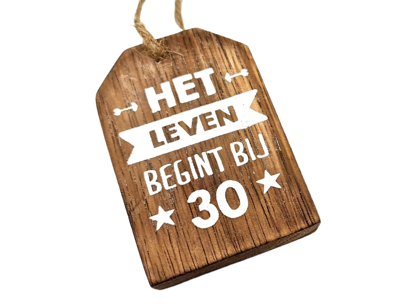 Houten hanger huisje  Het leven begint bij 30