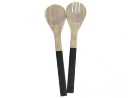 Gusta schaal en saladecouvert bamboe zwart – slakom 26 cm met opscheplepels