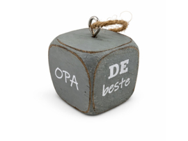Dobbelsteen hanger ‘Opa de beste’ kei grijs – 4,5 cm