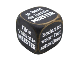 Dobbelsteen hout  met tekst: Meester 8x8 cm black wash