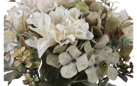 Real Touch Kunstbloem Boeket Dahlia Hortensia Hydrangea wit 55 cm