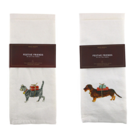 Festive Friends kerst theedoek set van 2 off white