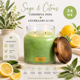 Sage & Citrus geurkaars Cheerful Candle Papa Collectie 155 branduren