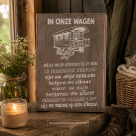 Tekstbord -Tekstblok  In onze wagen..  Naturel - Wit (25×18 cm)