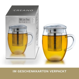 Creano theeglas alles in één 400 ml, grote theekop met roestvrij staal