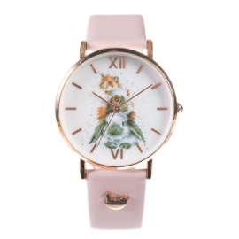 Wrendale Designs Horloge met leren band 'Piggy in the Middle' (Cavia Hamster Konijn)