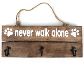 Kapstok never walk alone  3 haakjes natural 30x12cm