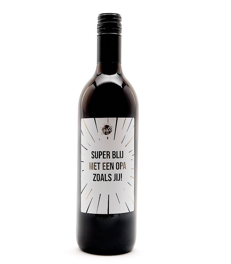 Fles Rode wijn Met tekst 'Super blij met een opa zoals jij!' Merlot   0.75l