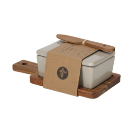 Botervloot met acaciahout plank en mesje - 20 x 10,5 x 7,5 cm JENS Living
