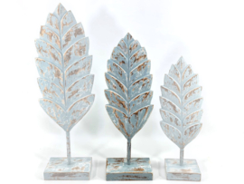 Ornament Blad naturel Blauw hout 46 x 16 cm