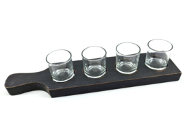 Houten plank met 4 waxine glaasjes  voor votive kaarsjes  black