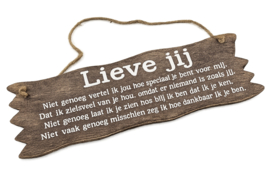 Houten tekstbord hangend XL "Lieve Jij" Naturel – 45 x 14 cm