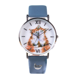 Wrendale Designs Horloge met leren band 'Contentment' (Vos)