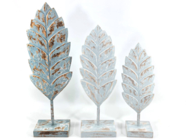 Ornament Blad naturel Blauw hout 54 x 19 cm
