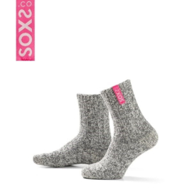SOXS® Bubble Gum label grijze wollen sokken  kuithoog Mt 37-41