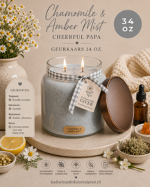 Chamomile & Amber Mist geurkaars Cheerful Candle Papa Collectie 155 branduren