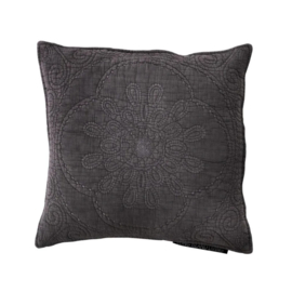 Kussenhoes quilted donkergrijs 55x55 cm – katoenen sierkussen hoes