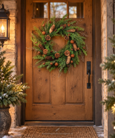 Real Touch krans Dennenappel Juniperus bell groen-60x60 cm