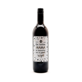 Fles Rode wijn Met tekst 'De liefste Mama is toevallig de mijne' Merlot   0.75l