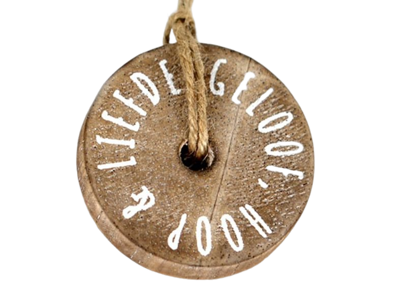 Ronde houten hanger  Geloof, hoop & liefde