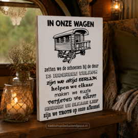 Tekstbord -Tekstblok In onze wagen.. Wit - Zwart (25×18 cm)