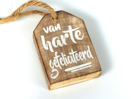 Kadolabel Hout "Gefeliciteerd "