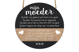 Tekstbord rond hout 'Mijn Moeder' Ø 40 cm Ø 40 cm naturel zwart