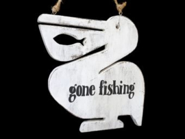 Pelikaan hangend 25cm gone fishing antique white