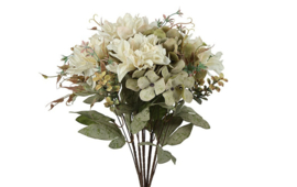 Real Touch Kunstbloem Boeket Dahlia Hortensia Hydrangea wit 55 cm