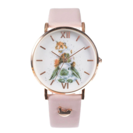 Luxe horloge Wrendale Designs  'Piggy in the Middle' roségoud dameshorloge