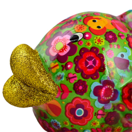 Pomme Pidou  - Spaarpot - Medium - Fish Kelly Groen met Bloemen