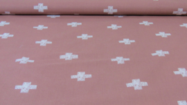 Stof oud roze met witte plusjes