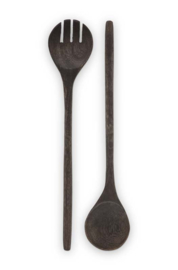 Set van 2 Salad Servers Acacia Wood Black 36x7x1.5cm