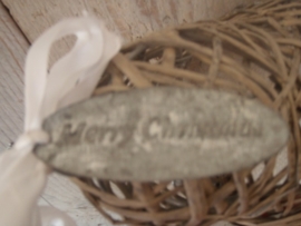 Kerstklok grijs riet (11 cm)