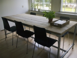 Tafel met steigerbuis direct onder het blad