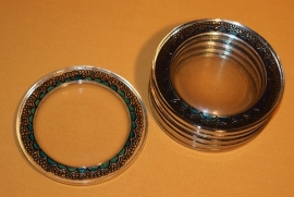 Set van 6 glazen onderzetters, zwart en turkoois
