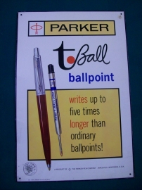 Tin billboard, Parker Pen with tax stamp. Blikken reclameplaat Parker Pen jaren 70