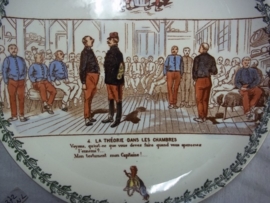 French remembrance plate 1870 nice decorated.Frans herinneringsbord met militaire afbeeldingen.
