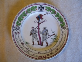 Remembrance plate German soldiers and a monkey in french uniform. Karikatuurbord WO1
