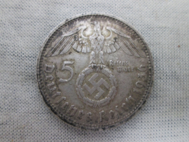 Zilveren 5 Reichsmark stuk met Paul von Hindenburg uit 1936